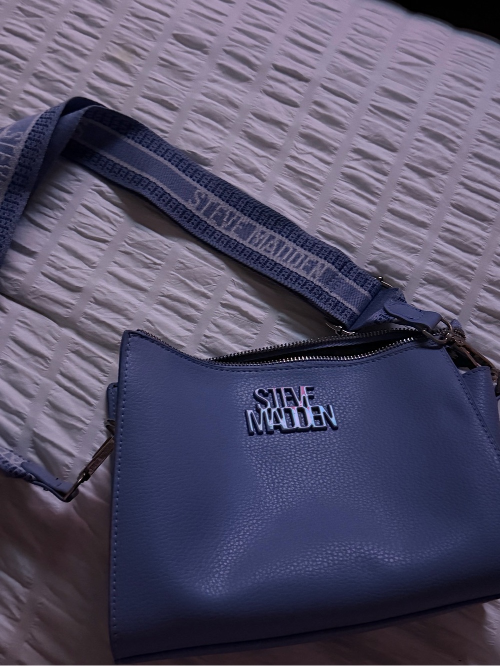 Steve Madden Lavender Blue Crossbody Bag with Logo Strap